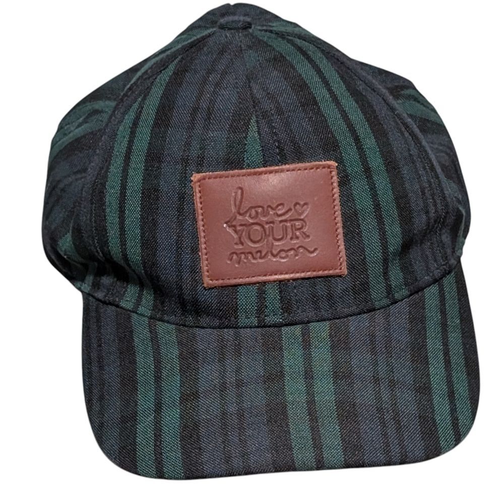 Love your Melon plaid cap OSFM Embossed Leather Logo green blue adjustable USA